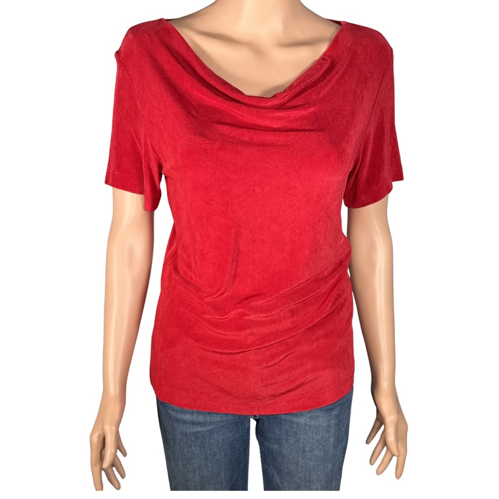 Chico’s Travelers Red Short Sleeve Cowl Neck Top – Chico's Size 1 (M)